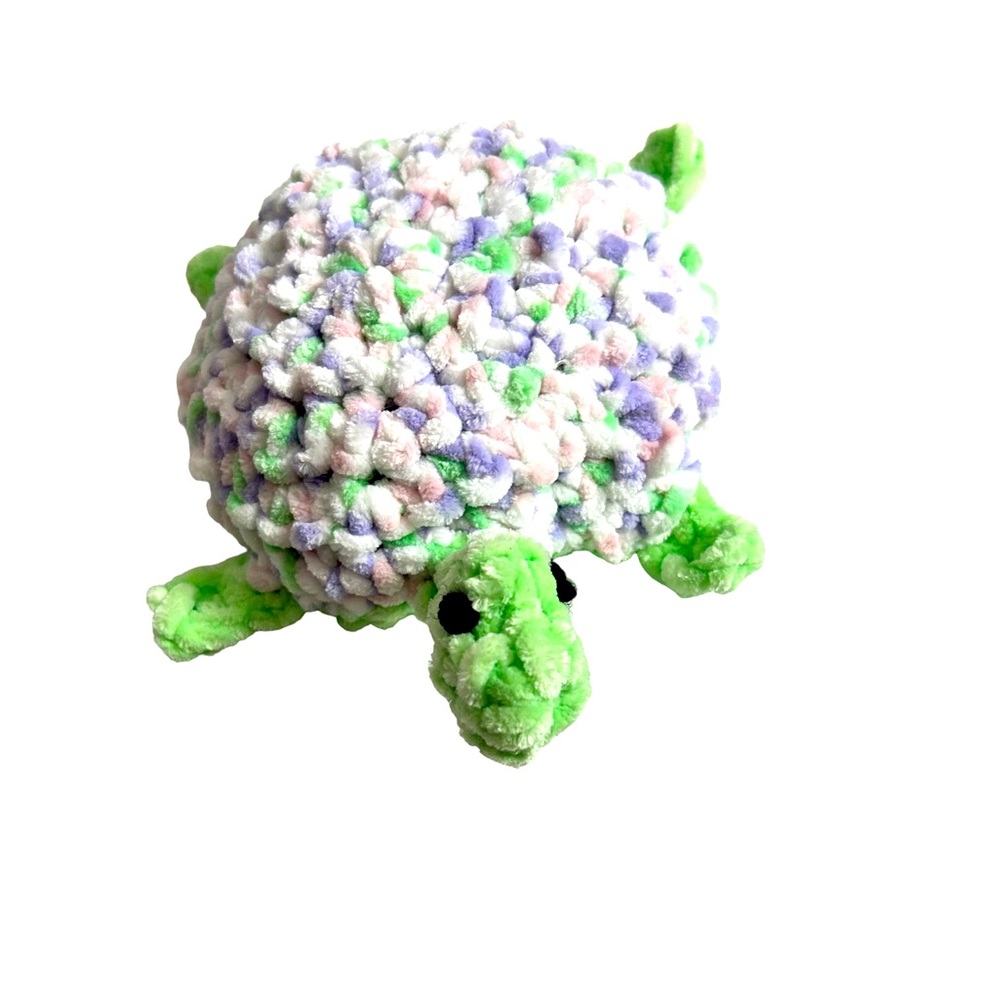 HAND CRAFTED Crocheted Amigurumi Colorful Soft Chenille Turtle Toy - Picture 4 of 7